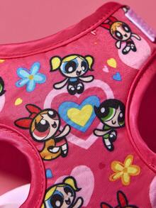 THE POWERPUFF GIRLS X SHEIN 1套卡通圖案印花寵物旅行牽繩與牽引繩組，多種尺寸可選，繩長可調節，適合貓咪與狗狗，花朵、泡泡、毛茛、友誼、愛心、花卉，送禮首選 - 粉色 - 查看 3
