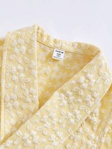 SHEIN Bộ đồ liền thân 2 mảnh cho bé gái tuổi teen, gồm áo khoác cardigan và áo hai dây dệt kim, kèm mũ, thích hợp cho mùa tựu trường. - Màu vàng - Xem 3