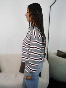 SAYEHFBABY Women's Autumn Retro Striped Turtleneck Sweater - Dark Grey - View 6