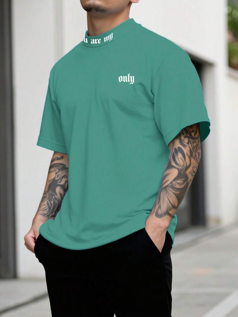 Manfinity Homme 男士街头时尚休闲印花短袖T恤 - 綠色 - 查看 1
