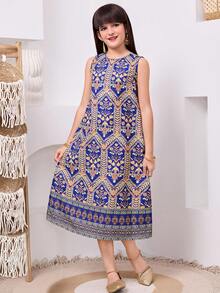 SHEIN Tween Girls Floral Print Shirt Dress Set - White - View 6