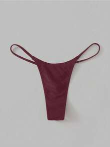 Swim Basics 纯色时尚性感丁字裤比基尼下装 - 酒紅色 - 查看 3