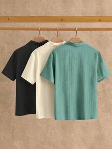 HIMLAND 男士纯色休闲百搭通勤短袖Polo衫套装，多件套，日常必备衣橱单品，基础款，百搭风格，百搭必备单品，可随意搭配，休闲百搭针织衫，翻领衬衫，男士衬衫，纯色衬衫，短袖衬衫 - 彩色 - 查看 2