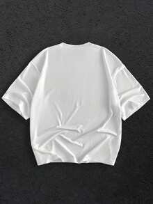 Manfinity VCAY Men's White Summer Streetwear Vintage Newspaper Graphic Print T-Shirt,Casual Boxy Tee For City Break Commute Street Style Graphic Tee Top - White - View 2