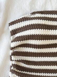 SHEIN Tween Girls' Casual Striped Tank Top And Shorts Set, Comfortable & Minimalist Two Piece Short Set Two Piece Summer Set Clothes Two Piece - Coffee Brown - View 4