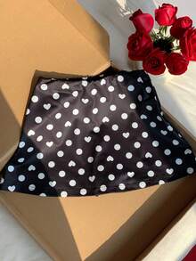 Comfortcana Chân váy dệt kim màu đen in hình trái tim và chấm bi, kiểu dáng thường ngày, phù hợp cho nữ. - màu đen - Xem 4