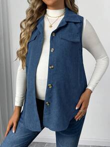 SHEIN Loose Fit Vest Top Cardigan Jacket, Autumn - Navy Blue - View 4