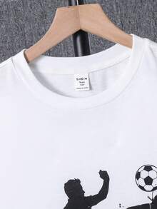 SHEIN Teen Boy Loose Street Style Short Sleeve Shorts Set Suitable For Birthday Parties, Evening Parties, Performances, Weddings, Baptisms, Opening Ceremonies Daily Suitable For Daily Use Suitable For School Suitable For Travel Suitable For Sports Suitable For Spring And Summer Outfits - Multicolor - View 5