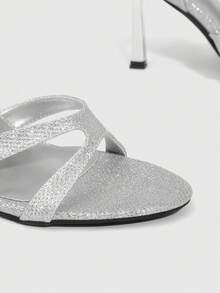 CUCCOO SZL Women's Fashionable & Elegant Glitter Heeled Sandals - Silver - View 5