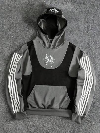 Sudadera con capucha de hombre con estampado de color de contraste en patchwork, corte holgado