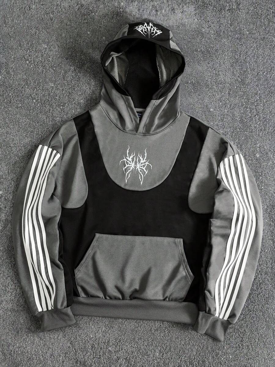 ROMWE MEN Hanorac bărbătesc cu imprimeu contrastant în culori, croială lejeră