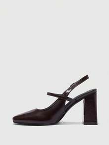 CUCCOO BIZCHIC Giày lười nữ mũi vuông, gót chunky, chất liệu da PU, trang trí khóa cài, kiểu dáng thường ngày thoải mái, phù hợp cho đi chơi, dự tiệc và các dịp lễ. - màu nâu - Xem 9