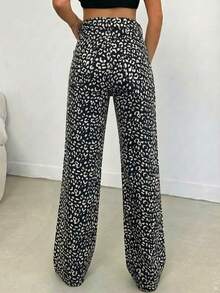 SHEIN Tall Pantalón vaquero de tiro medio y corte ancho de leopardo 100% algodón para personas altas - Multicolor - Ver 2