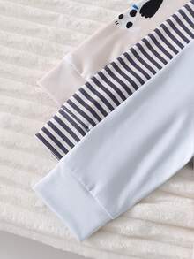 Newborn Cute Cartoon Theme Blue Striped Puppy Design Long Sleeve Footie Romper Set - Multicolor - View 5