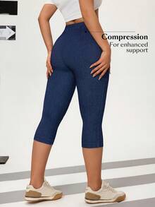 Flexra Dambyxor med hög midja och elastiska, smala ben för pendling, avslappnade jeans med capri-mönster - Blå - Visa 2