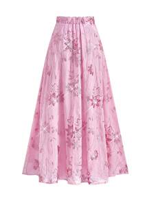 Ellevyn 女士优雅派对亮片刺绣拼接伞裙 - 粉色 - 查看 3