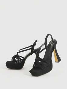 CUCCOO LuxiPop 黑色厚底高跟凉鞋，防水，性感时尚，适合夜店和派对穿着 - 黑色 - 查看 7