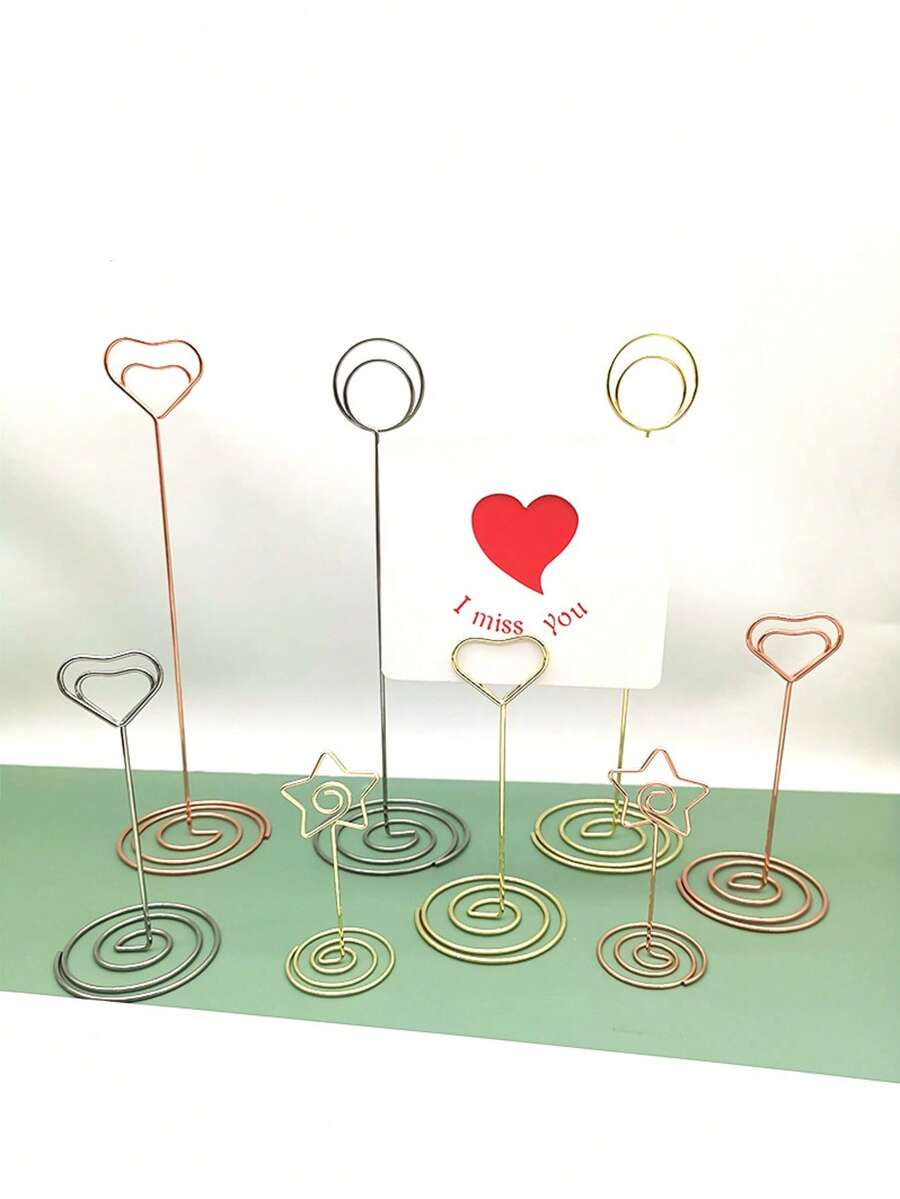 5/10个装，金色桌号卡夹，心形桌牌照片架，桌卡支架，纸质菜单夹 - 金色 - 查看 1