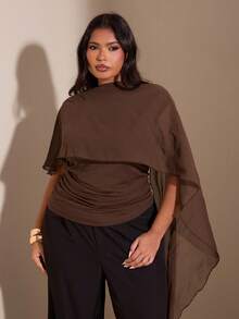 SHEIN BAE Women's Plus Size Chocolate Brown Solid Color Blouse,Autumn Elegant Social Top For Party,Festa,Cocktail,Wedding Guest,Formal Birthday Top - Brown - View 6