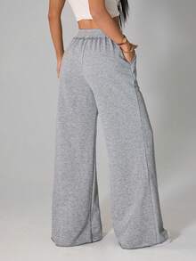 SHEIN PETITE Women's Winter Casual Sport With Fleece Sweatpants - Grey - View 2