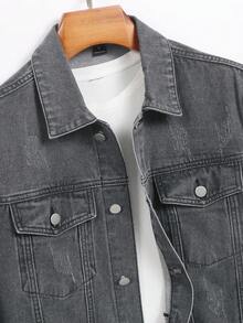 Manfinity Homme 男士休闲街头风蓝色牛仔夹克 - 深灰色 - 查看 4