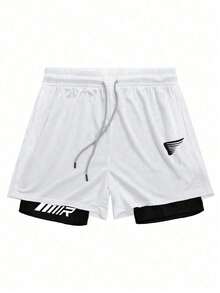 Manfinity Sport Corelite Men's Casual Sports Printed Crew Neck Short Sleeve T-Shirt & Shorts Set Workout Sets Men Athletic Short Set Running Set Sportswear Set Gym Shirt Set