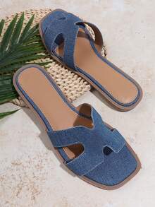 SHUZIA 女士交叉 H 型带休闲平底凉鞋 - 藍色 - 查看 3