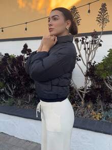 Andrea Bello 秋冬双面拉链连帽棉服大衣 - 黑色 - 查看 6