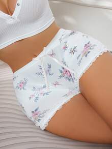 大码女式可爱花卉蝴蝶结装饰三角裤 - 白色 - 查看 5