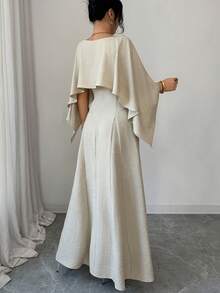 Siren Gaze Women's Elegant Minimalist A-Line Waist Cinched Long Dress, Autumn - Apricot - View 2