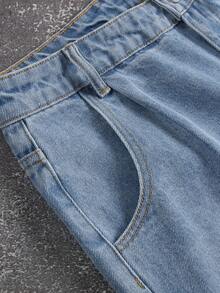 Manfinity EMRG Men's Pocket Button Graphic Casual Versatile Commute Denim Shorts - Light Wash - View 4