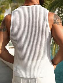 VENTUSAIL Áo tank top không tay nam chất lượng cao, tối giản, thoải mái, chất liệu vải jacquard kẻ sọc, phù hợp cho các dịp thường ngày, công sở, hẹn hò, tiệc tùng, trang trọng hoặc không trang trọng, thiết kế đa năng, tuyệt vời để tự mặc hoặc làm quà tặng. Áo tank top lưới nam, áo tank top móc len nam, áo tank top dệt kim nam, áo lưới nam, áo tank top ngày lễ. - trắng - Xem 2