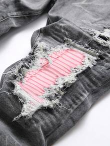Manfinity Homme Plus Size Men's Casual Jeans With Belt Loops And Distressed Details - Grey - View 4
