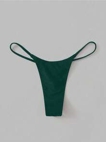 Swim Basics Solid Color Fashionable Sexy Thong Bikini Bottom - Dark Green - View 3