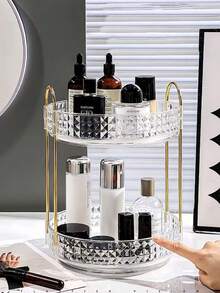 1 PC Large Capacity 360 Degree Rotating Adjustable DIY Plastic Simple Transparent Spinning Organizer Rack Bathroom Vanity Desktop Display Storage Shelf Multi-Scene Home Organization Countertop Decor - Multicolor - View 19