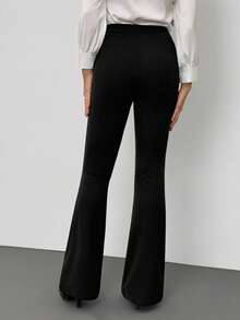SHEIN Tall Zipper Detail Flare Pants Fall/Winter Women Back To School Modest Vintage Old Money Teacher For Women Airport, Tall Women - Black - View 2