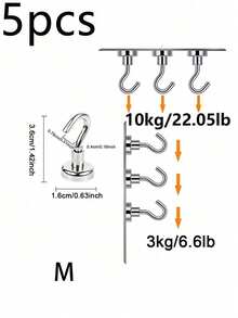 1/3/5/6/910 个装钕磁铁强力圆形免钻孔磁性挂钩，适用于包袋收纳、厨房、露营、邮轮、返校、宿舍、墙面储物、车库、户外烧烤等。 - 黑色 - 查看 14