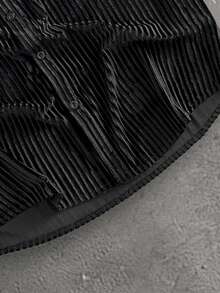 GENTILAND 男士休闲日常通勤字母刺绣灯芯绒短袖衬衫 男士街头风图案纽扣衬衫 男士网眼度假衬衫 男士短袖纽扣衬衫 - 黑色 - 查看 6