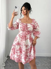 Elenzga Vestido midi con cuello con volantes y cintura con lazo para mujer de talla grande, adecuado para uso casual, vacaciones, trabajo y citas, primavera/verano - Multicolor - Ver 5