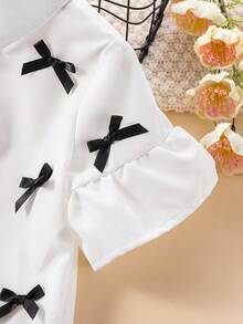 Elladie kids 女童白色中长款短袖喇叭袖蝴蝶结纽扣前开襟甜美休闲连衣裙，夏季两件套女童白色休闲连衣裙，女童连衣裙，儿童女童星形衬衫半身裙两件套，儿童水手服连衣裙，女童黑白教堂连衣裙，儿童白色百褶连衣裙，女童亲子装，姐妹亲子装，白色可爱连衣裙，女童连衣裙，白色印花连衣裙，女童休闲连衣裙，女童翻领连衣裙 - 白色 - 查看 6