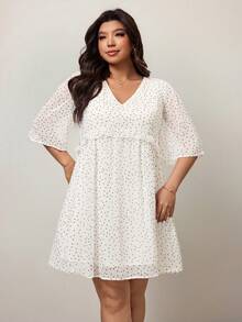Enliva Đầm babydoll chấm bi cỡ lớn dành cho nữ, kiểu dáng quả táo tròn, thích hợp cho mùa hè. - trắng - Xem 3