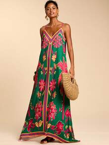 Travachic Women's Casual Green Floral Print Dress,Summer Boho Holiday Vacation Holiday Outfits,Mexican Style Elegant Beach Party Wedding Guest Birthday Dress - Multicolor - View 7
