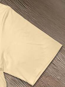 Manfinity Dauomo 男士圆领短袖小熊图案休闲T恤，夏季 - 杏色 - 查看 4