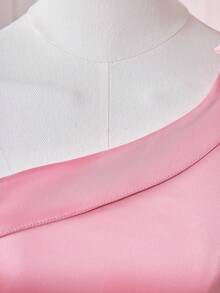 少女甜美粉色不对称肩部蝴蝶结连衣裙，优雅设计，适合度假、生日、家庭聚会、派对等各种场合，夏季必备 - 粉色 - 查看 5