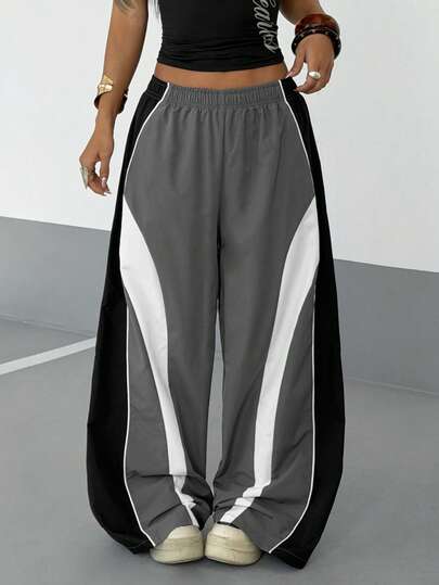 StreetHx Streetwear Women's Colorblock Straight Leg Pants, Spring/Summer
