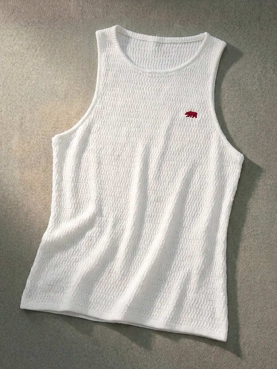 ESTAVOR Men's Animal Embroidery Crew Neck Loose Casual Fashion Comfortable Knit Vest - White - View 1