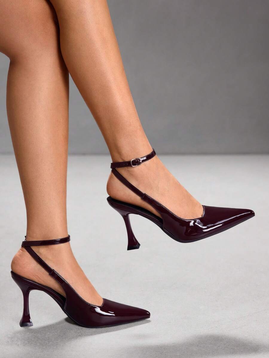 CUCCOO SZL 女士尖头细高跟黑色蕾丝网眼透气镂空性感优雅女士高跟鞋，带踝带，适合日常、派对、聚会等场合。 - 咖啡棕 - 查看 1