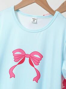 Genkimix Kids Girls' Sweet Pink Butterfly Print A-Line 2 Pieces Short Sleeve Long Nightgown Loungewear - Multicolor - View 5