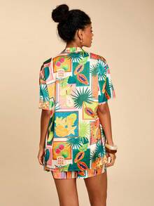 Travachic 女士度假休闲热带印花衬衫和短裤两件套 - 彩色 - 查看 2