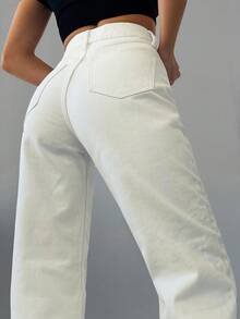 SHEIN Tall High Waist Pleat Detailed Elegant Balloon Jean White Wide Leg Jeans Womens White Jeans White Jeans Women White Pants White Flare Pants - White - View 3
